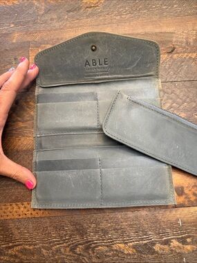 ABLE Debre Deluxe Grey Leather Women's Minimalist Trifold Wallet+ coin pouch